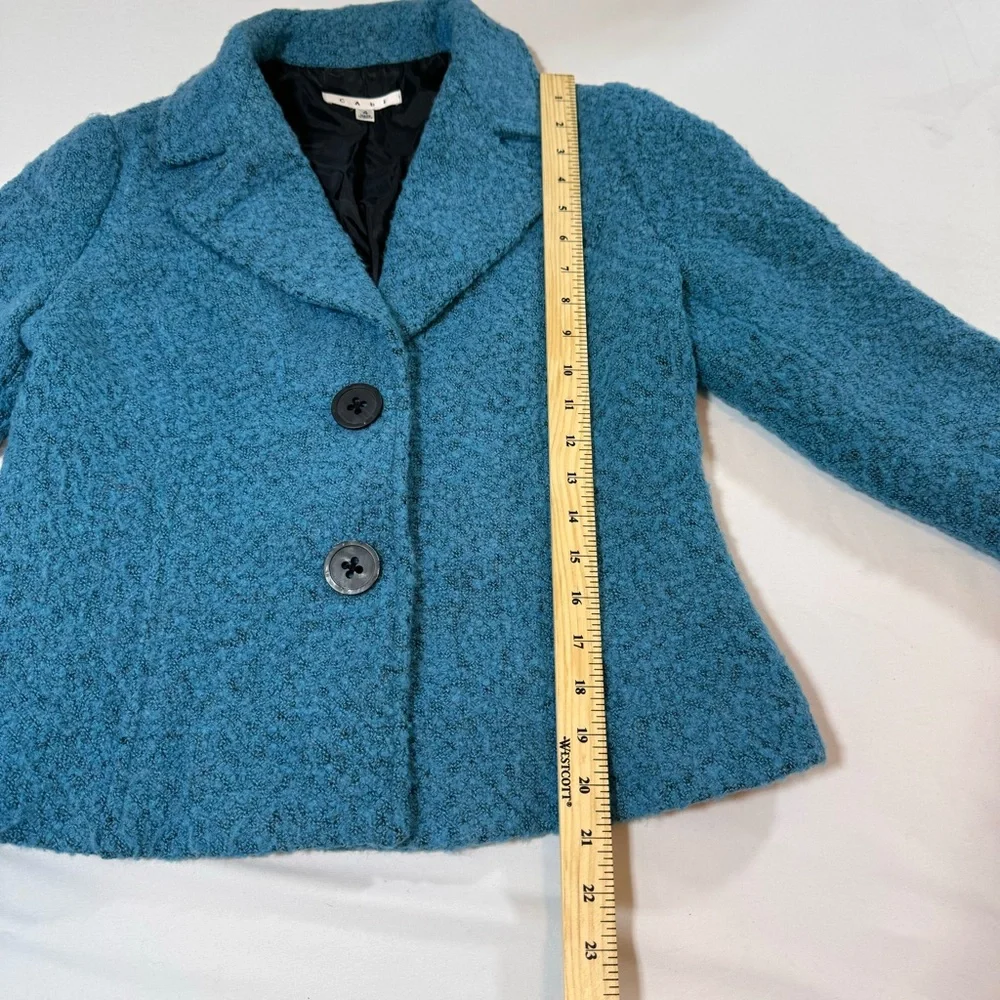 CAbi Wool Blend Turquoise Blue Button Up Jacket Blazer Lined Womens 4 - Picture 7 of 12